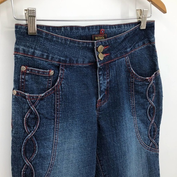 Vintage Von Dutch Capri Jeans Juniors Size 3 Y2K Embroidered Med Wash Mid Rise - Picture 4 of 12